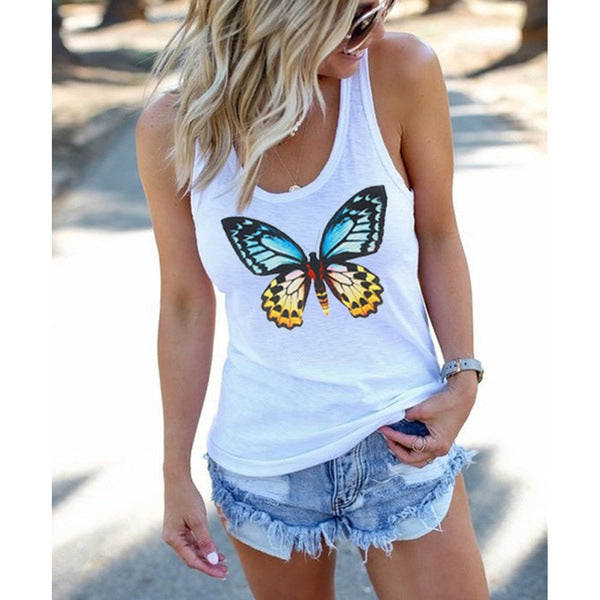 Casual Women's Butterfly Print Loose Top T-shirt apparels & accessories