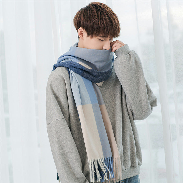 Warm Tassel Plaid Bristle Scarf Men's Scarves