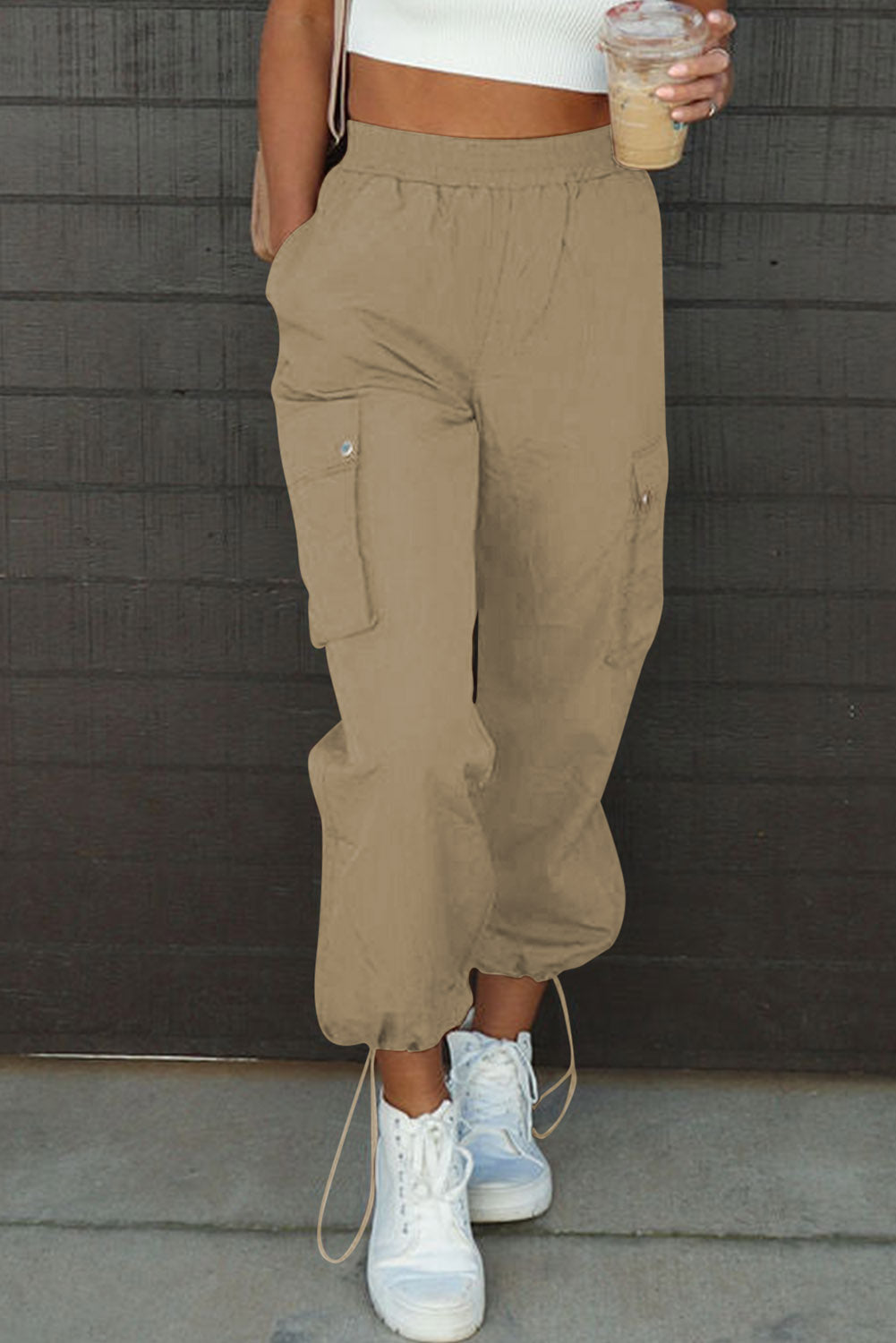 Drawstring Elastic Waist Pants with Pockets apparel & accessories