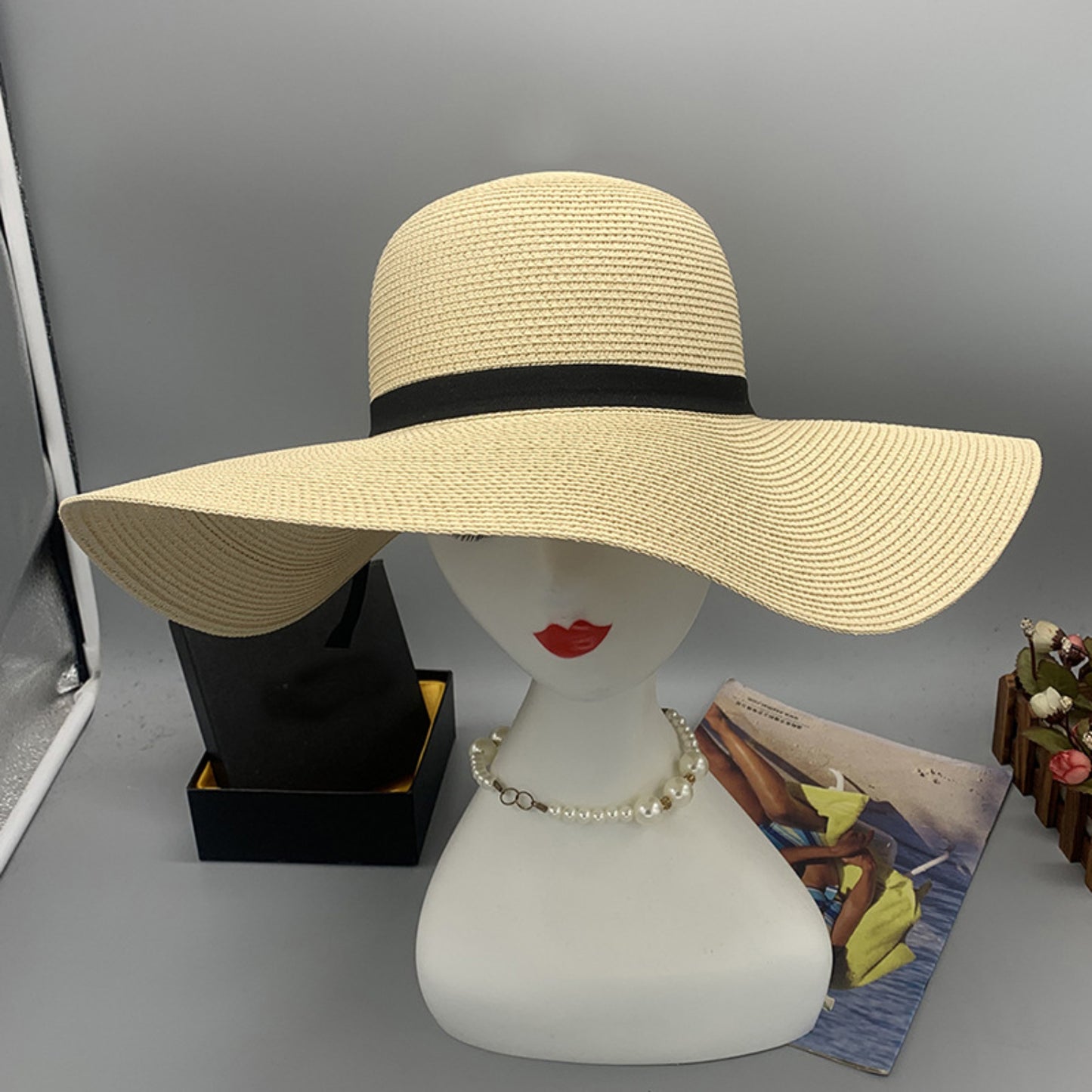 Bow Paper Braided Wide Brim Hat Accessories for women