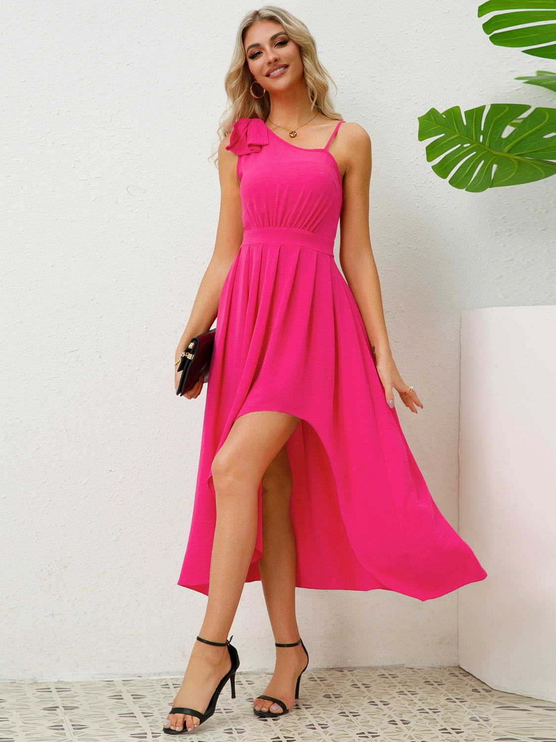 Bow Asymmetrical Neck Sleeveless Dress Dresses & Tops