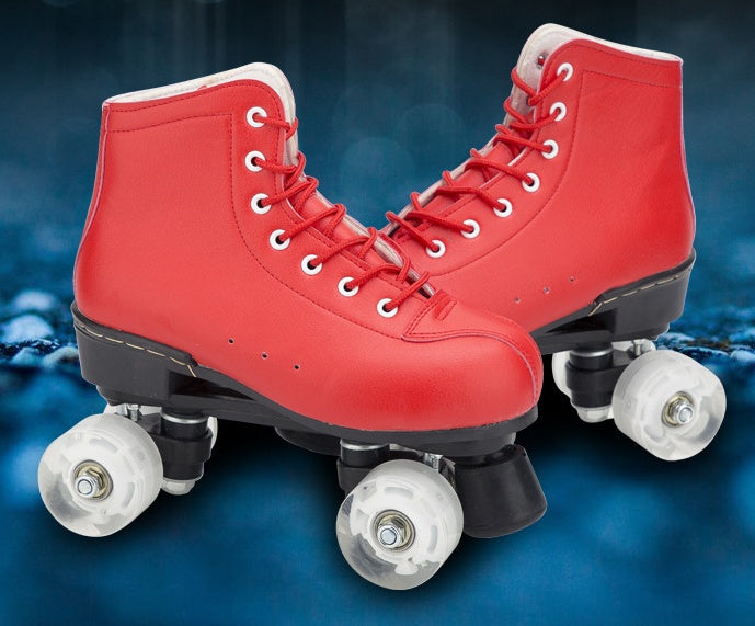 Big Red Cowhide Double Row Skates With Flashing Wheels And Wear Resistant Shoes & Bags