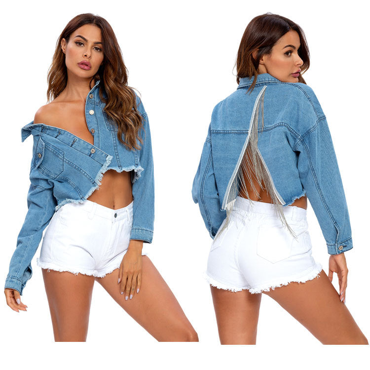 Fringed split denim jacket 0