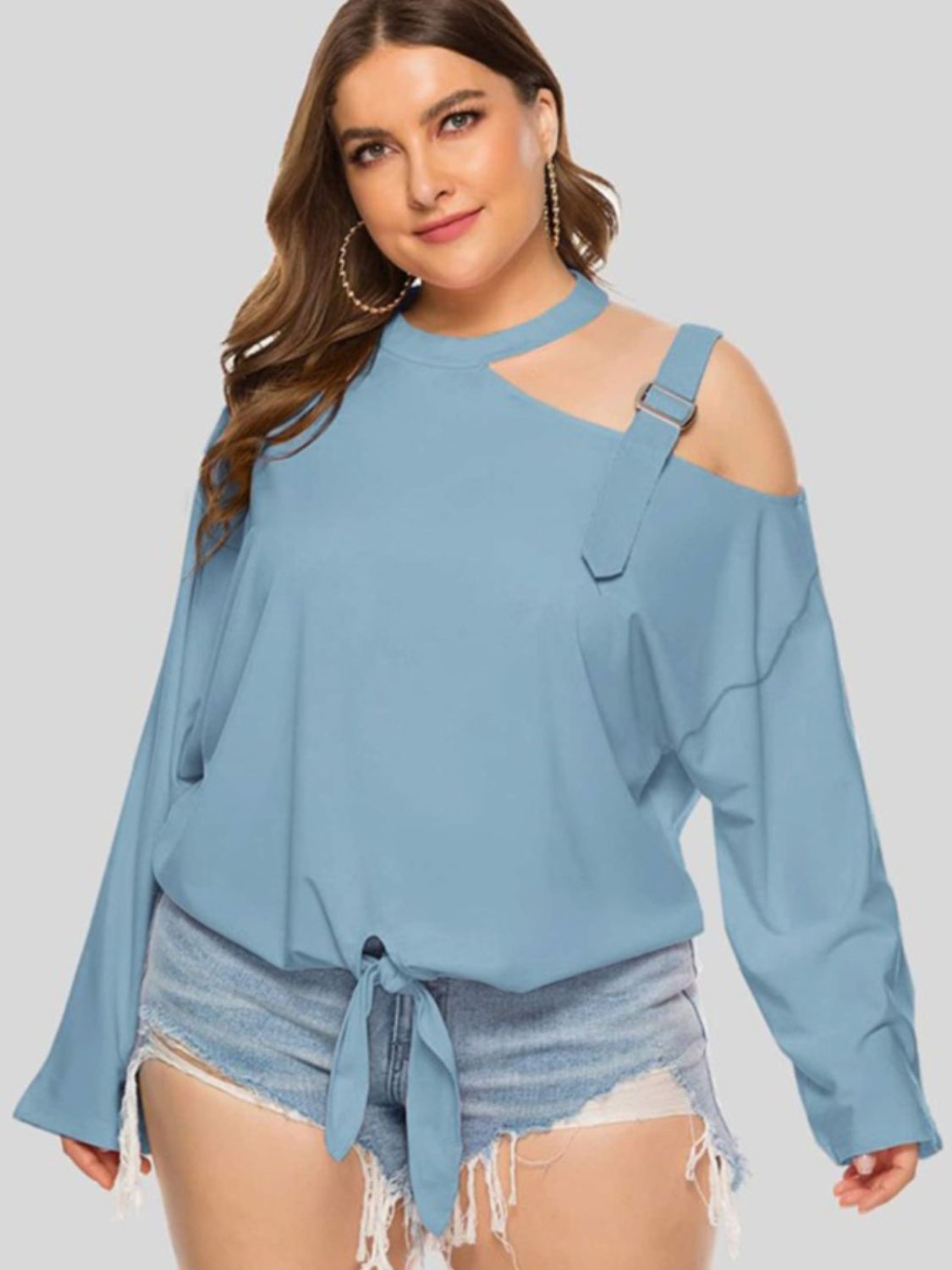 Plus Size Cold-Shoulder Tied Top apparel & accessories