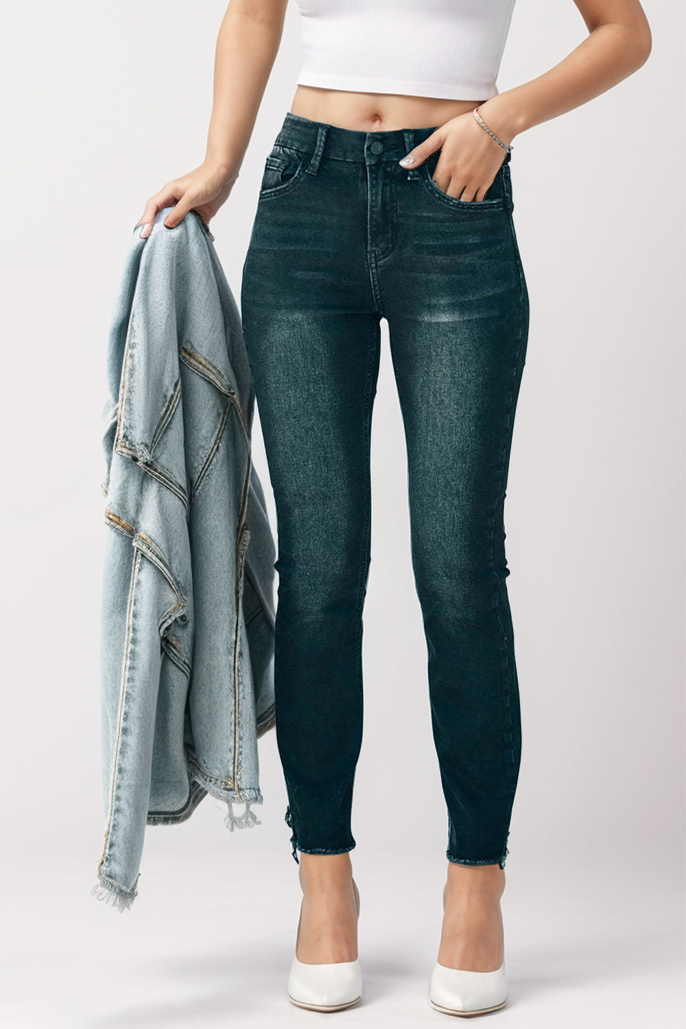 Mid-Rise Waist Skinny Jeans with Pockets apparel & accessories