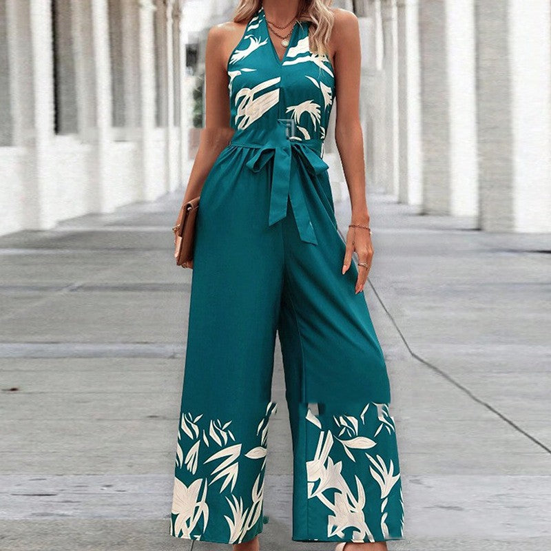 Printing Series Belt Halter Backless Jumpsuit apparel & accessories