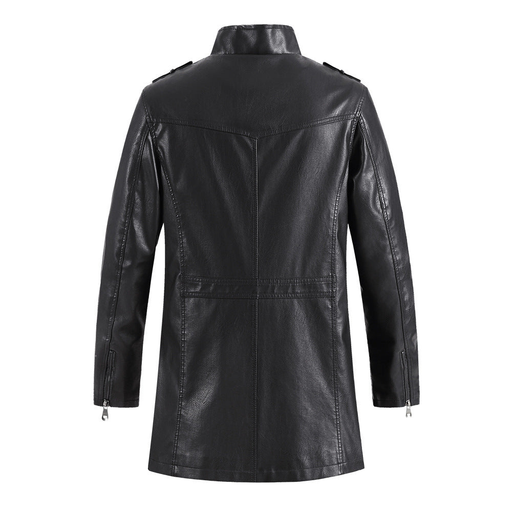 Men's Fashionable Standing Collar Plush Leather Jacket apparel & accessories