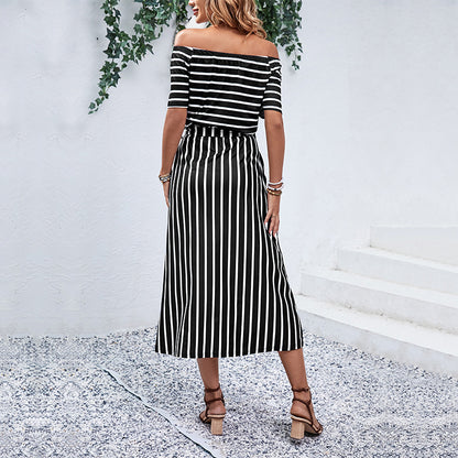 Fashion Women's Wear Off-shoulder Striped Summer Dress apparels & accessories