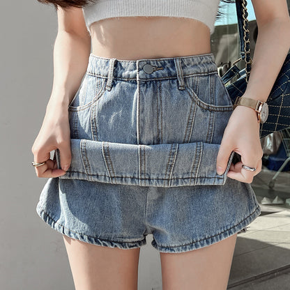 Irregular Stitching Retro High Waisted Denim Skirt apparel & accessories