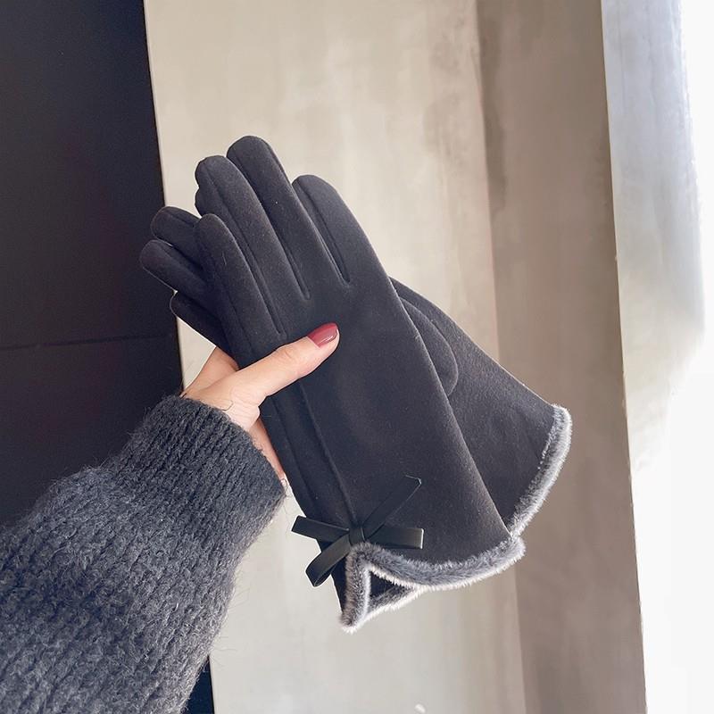 Warm Gloves Winter Women's Cute Bow Fleece-lined Thickened apparels & accessories