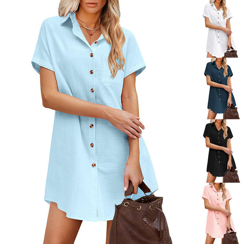 Women's Long Button Shirt Short Sleeve Linen Shirt Skirt apparels & accessories