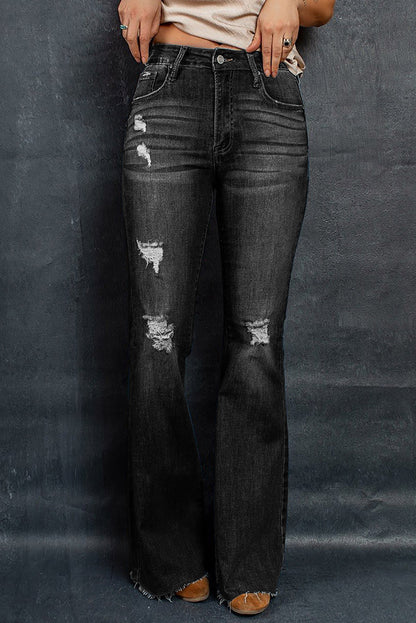 Distressed Raw Hem Flare Jeans apparel & accessories