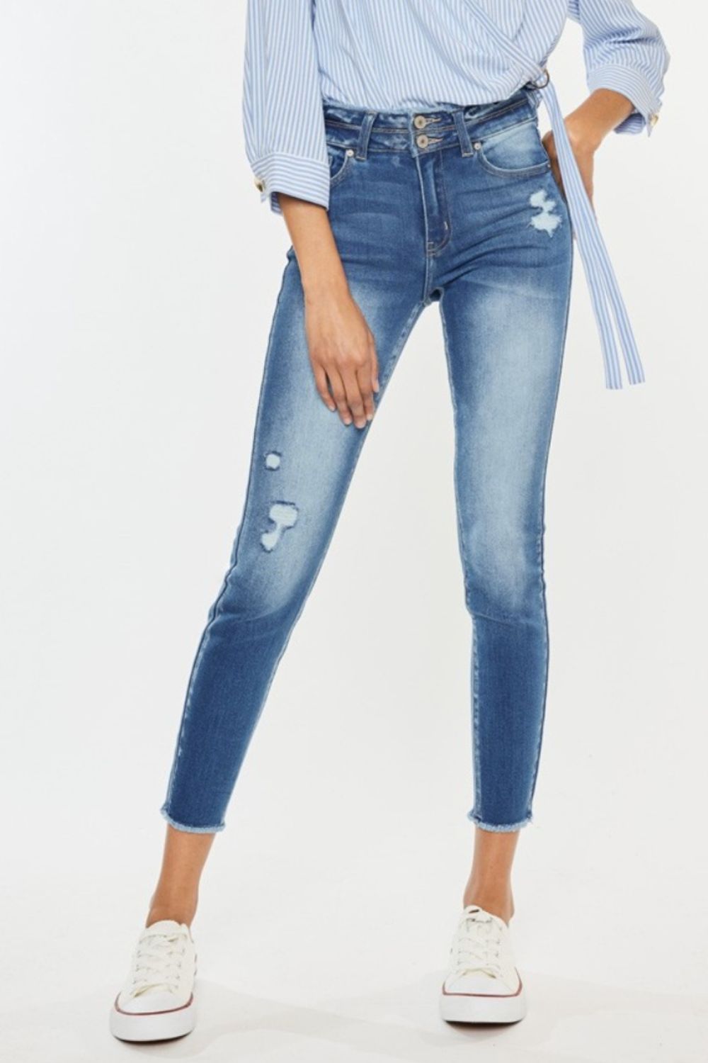 Kancan Distressed Raw Hem High Waist Jeans Bottom wear