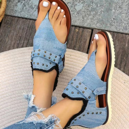 Studded Raw Hem Flat Sandals apparel & accessories