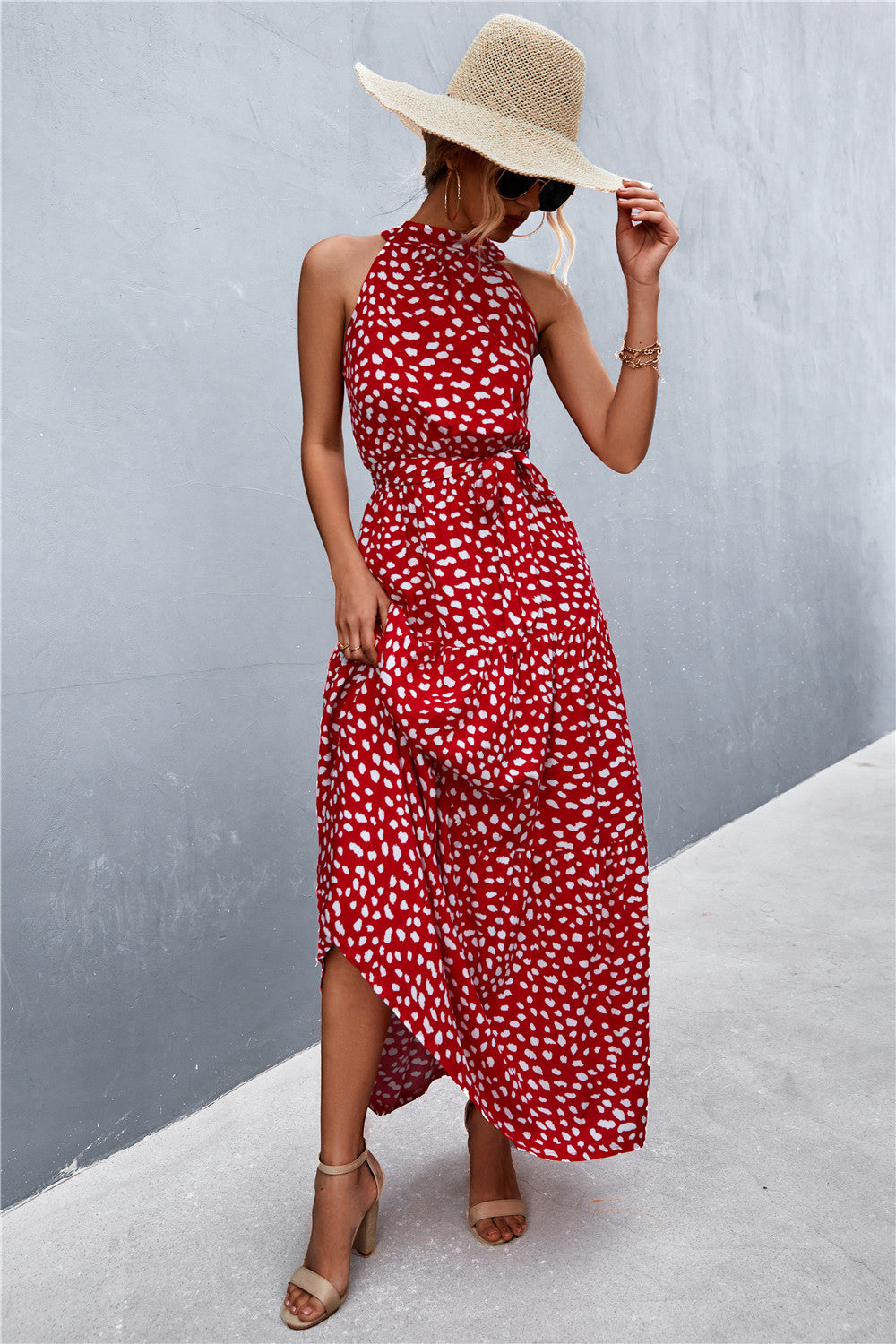 Printed Sleeveless Tie Waist Maxi Dress apparel & accessories