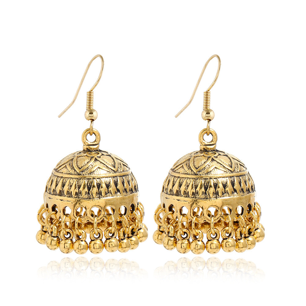 Bohemian Ethnic Carved Vintage Pattern Creative Bell Earrings Jewelry