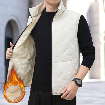 Autumn And Winter Men's Stand Collar Fleece-lined Thickened Lamb Wool Vest apparels & accessories