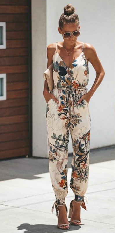 Women's Jumpsuit Flowers Print Spaghetti Strap Romper apparels & accessories