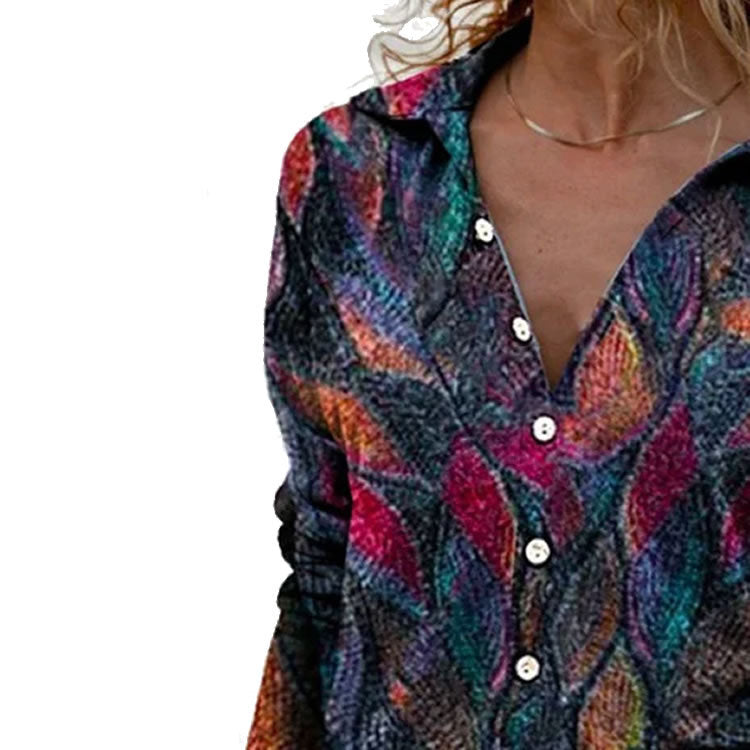 Printed V-neck Long-sleeved Top Women apparels & accessories