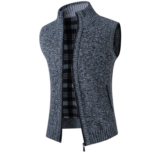 Cardigan Sweater Vest Man Stand Collar Fleece-lined Thickened men's clothing