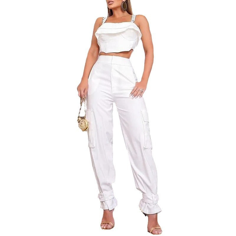 Women's Square Collar High Waist Ankle-tied Trousers Suit apparel & accessories