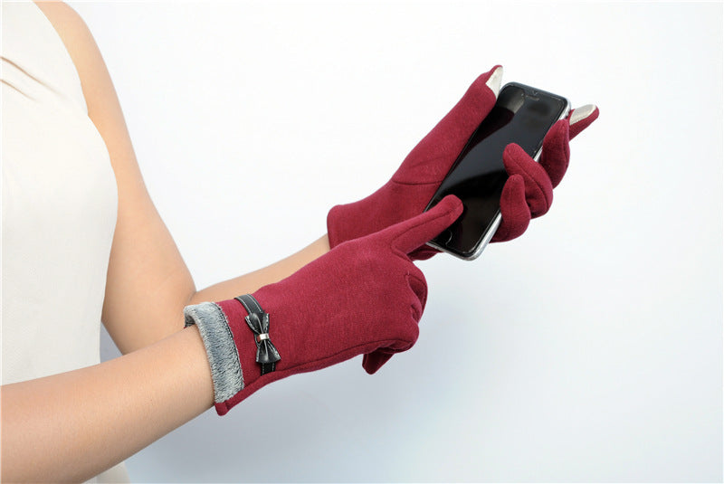 Warm And Lovely Touch-screen Bowknot Ladies Gloves apparels & accessories