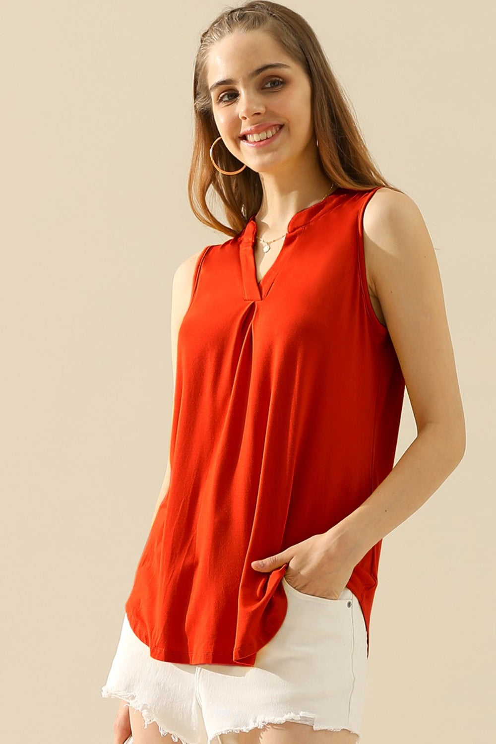 Ninexis Full Size Notched Sleeveless Top Dresses & Tops