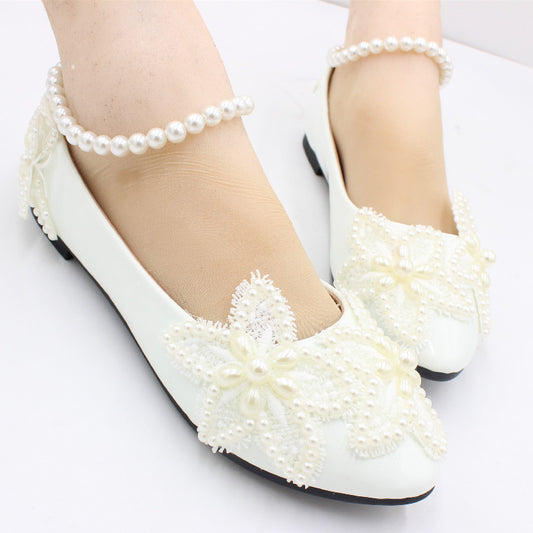 White Flat Bottom Butterfly Bead Chain Shoes Shoes & Bags