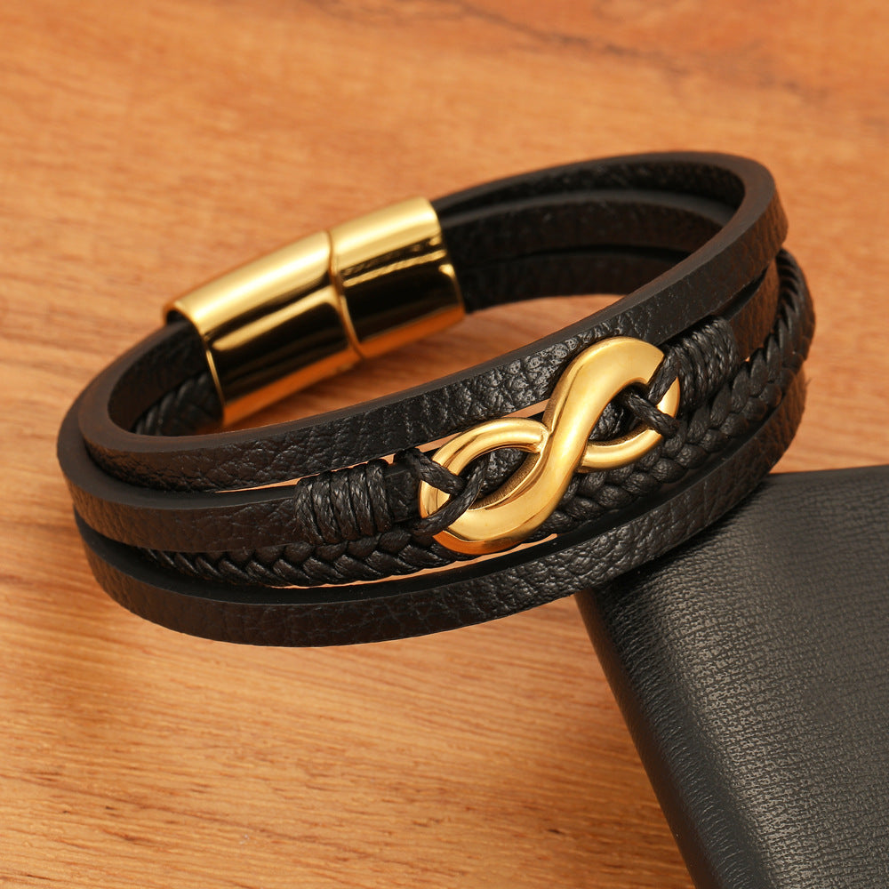 Digital 8 Multi-layer Leather Bracelet Men's Bracelet Leather Rope Jewelry