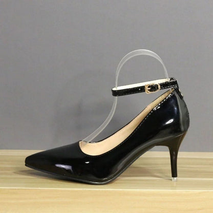 Plus Size One Word Buckle High Heels Female Patent Leather Stilettos Shoes & Bags