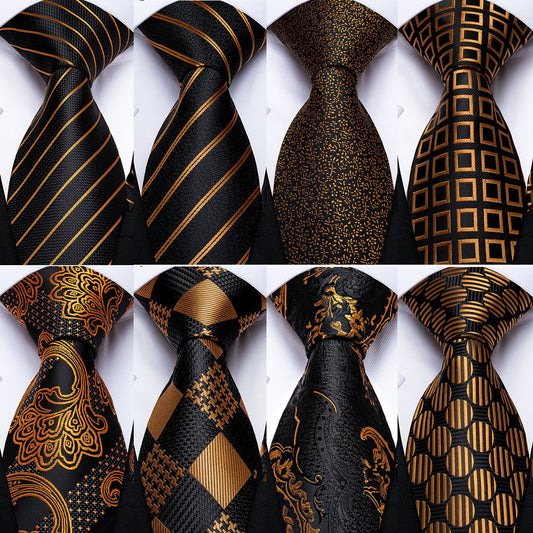 Men's Tie Luxury Black And Gold Striped Silk Woven apparels & accessories