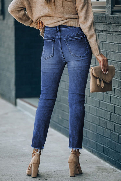 High Waist Raw Hem Skinny Jeans apparel & accessories