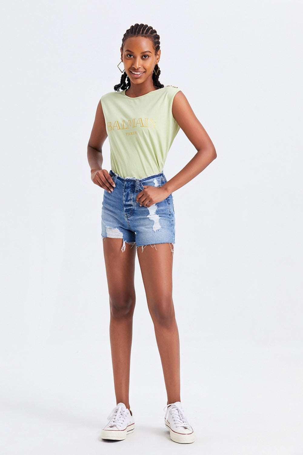 BAYEAS High Rise Bandless Denim Shorts Bottom wear