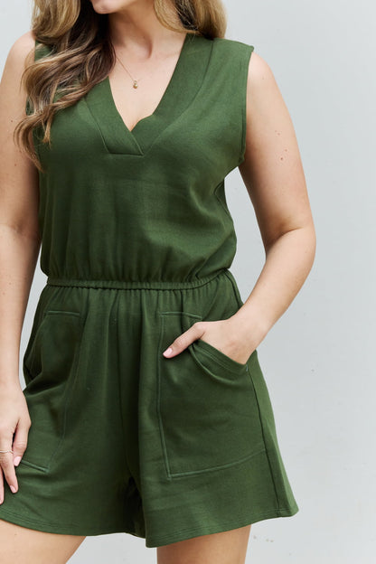 Zenana Forever Yours Full Size V-Neck Sleeveless Romper in Army Green Dresses & Tops