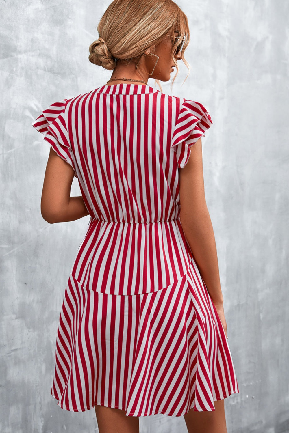 Ruffled Striped Cap Sleeve Mini Dress Dresses & Tops