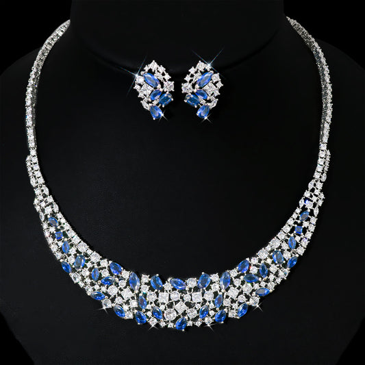 Simple Graceful Shining Zircon Necklace Earrings Set Jewelry