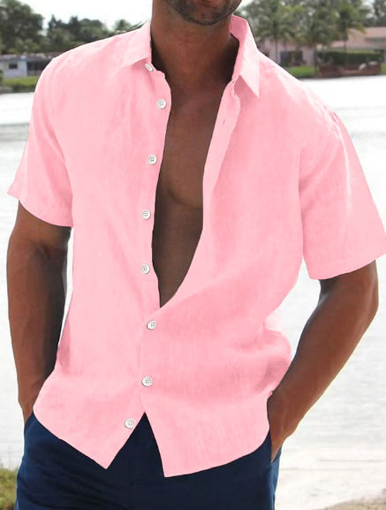 Men's Lapel Solid Color Short Sleeved Shirt apparel & accessories