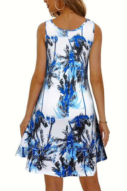 Printed Scoop Neck Wide Strap Mini Dress Dresses & Tops