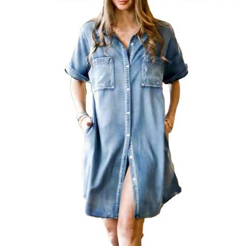 Casual Women Denim Pocket Short Sleeve Dress apparel & accessories