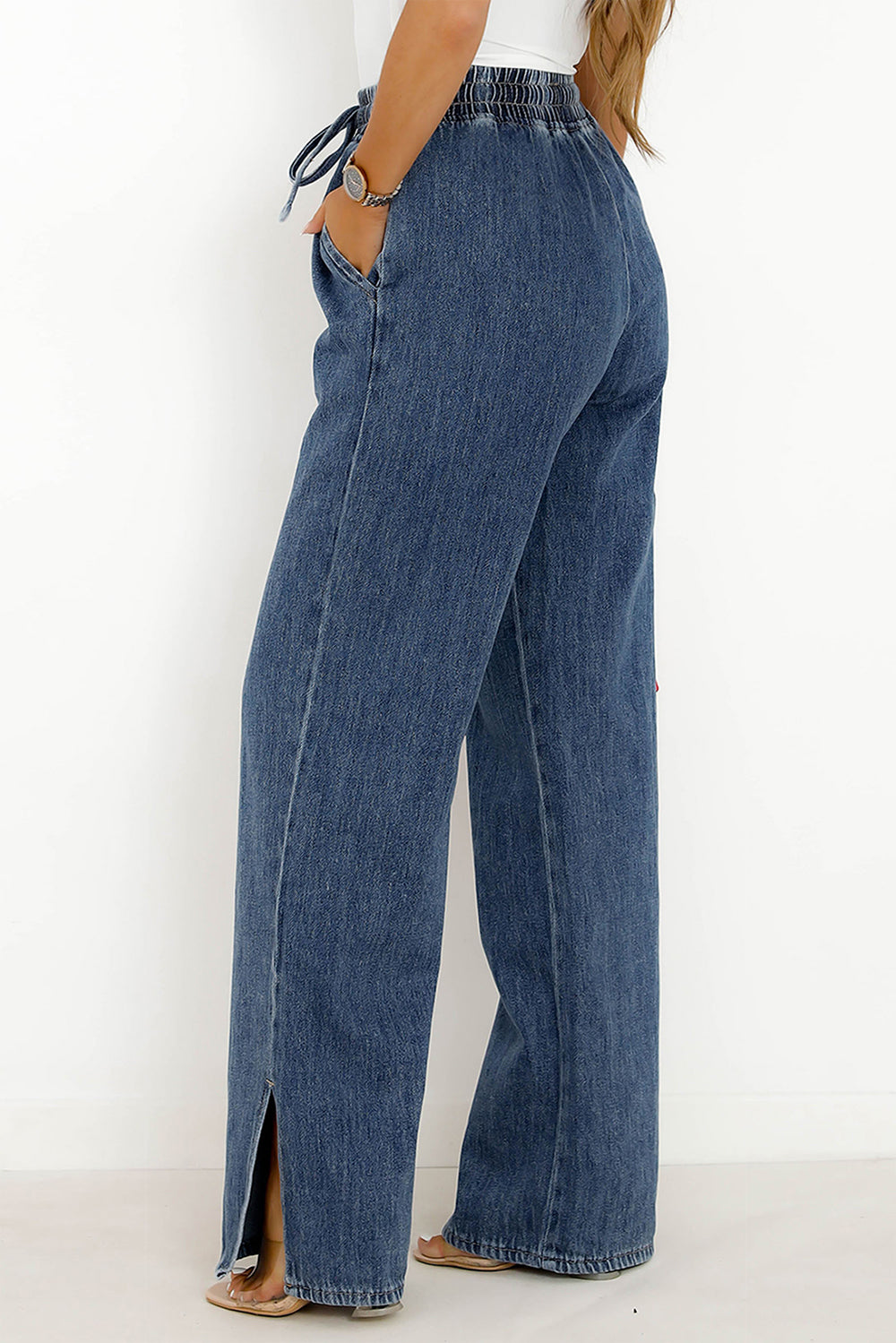 Slit Wide Leg Jeans with Pockets apparel & accessories