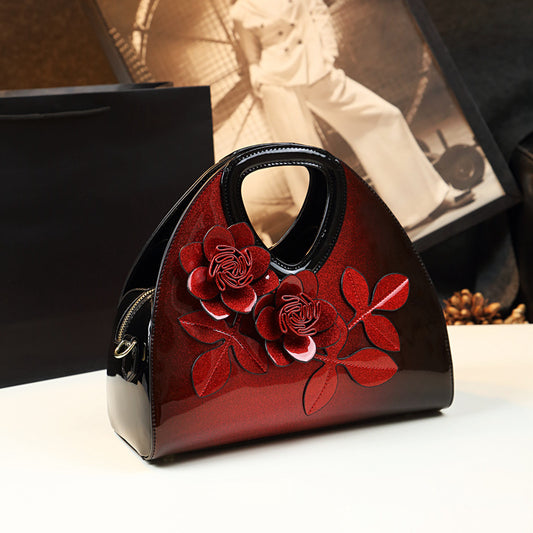 Personalized Flower Dumpling Niche Handbag Versatile Patent Leather Messenger Bag apparel & accessories