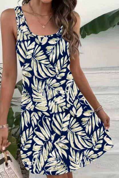 Printed Scoop Neck Wide Strap Mini Dress Dresses & Tops