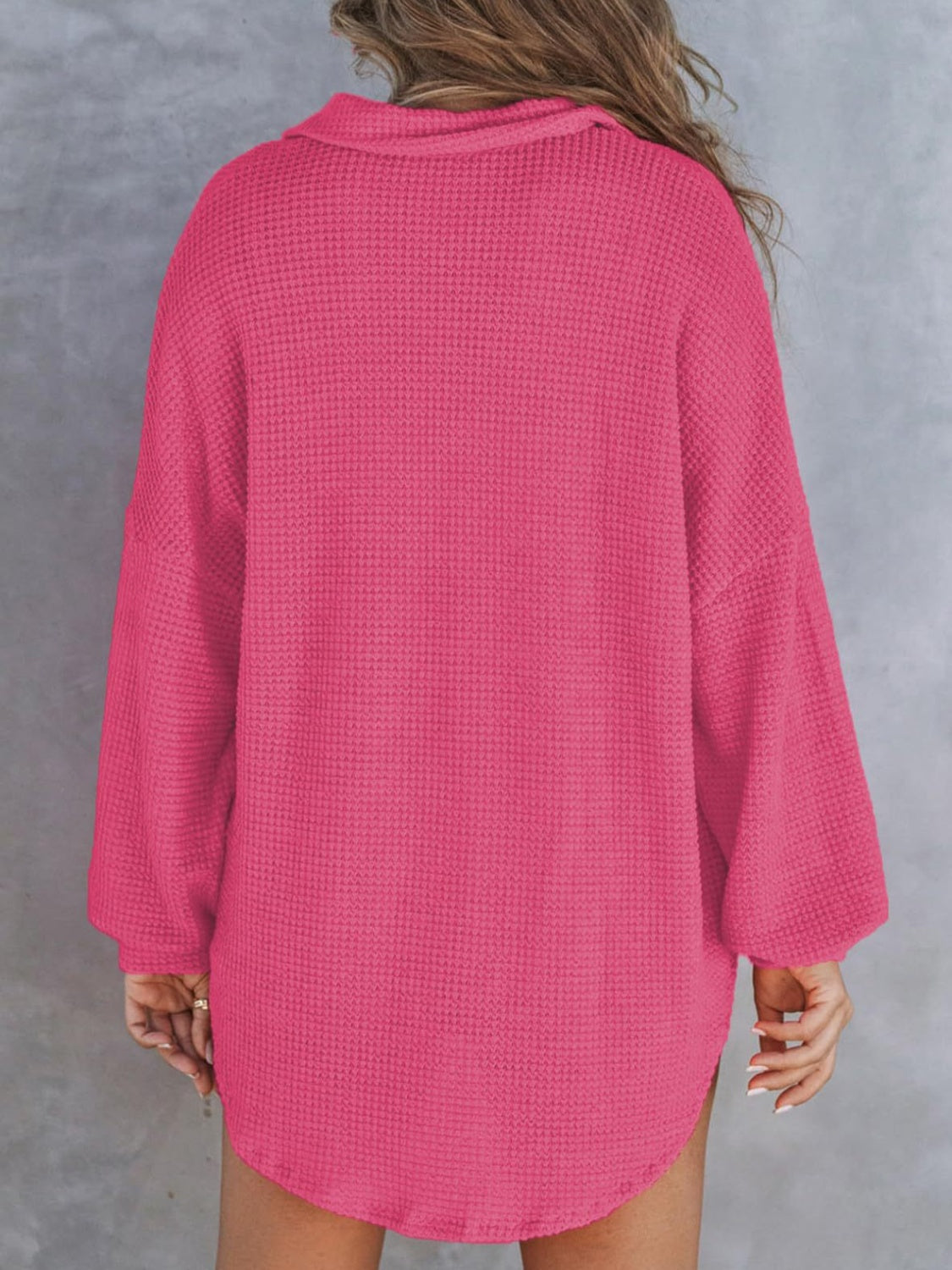 Waffle-Knit Dropped Shoulder Long Sleeve Sweatshirt Dresses & Tops