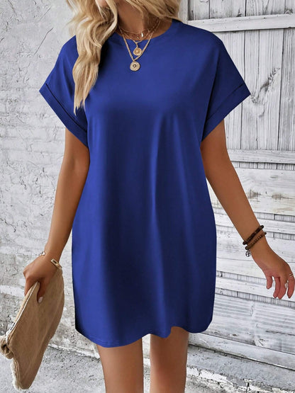 Round Neck Short Sleeve Mini Dress Dresses & Tops