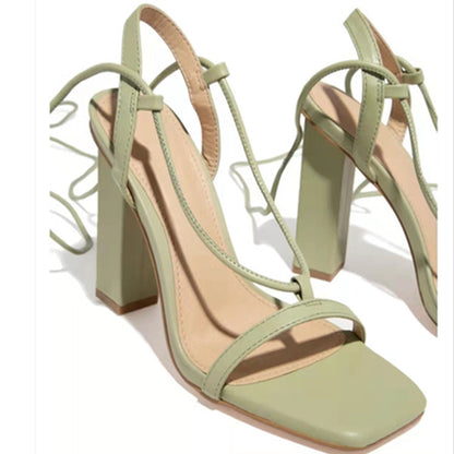 Women Square Toe Ankle Lace-Up Strappy Sandals Fashion Party Pumps Shoes & Bags