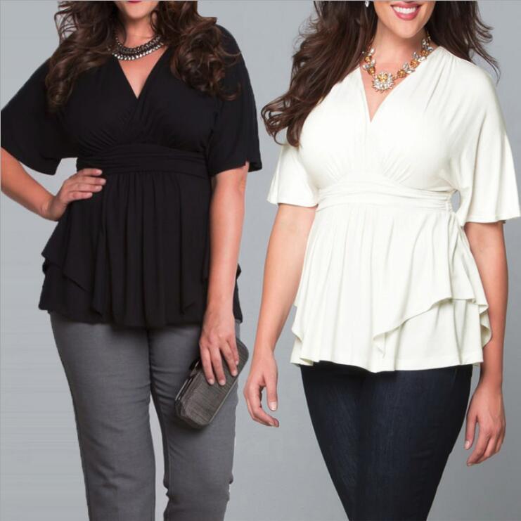 V Solid Color Women's Plus Size Dresses & Tops