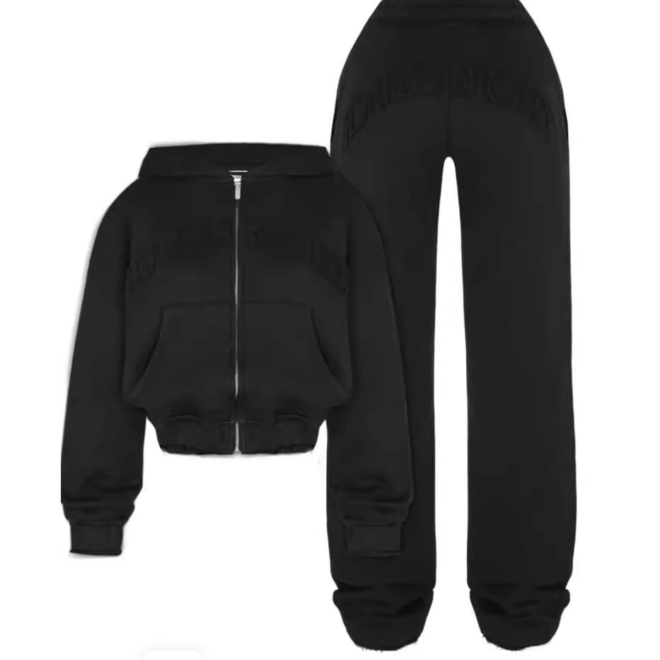 Hooded Cropped Sweatshirt Top -Loose Drawstring Trousers apparels & accessories