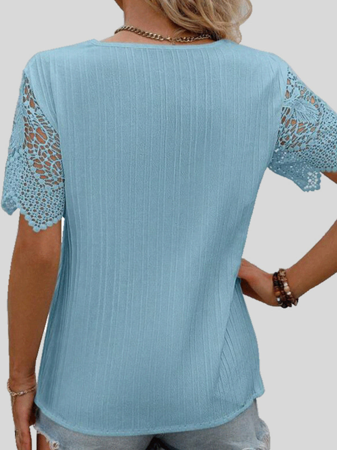 Lace Detail V-Neck Short Sleeve Blouse apparel & accessories