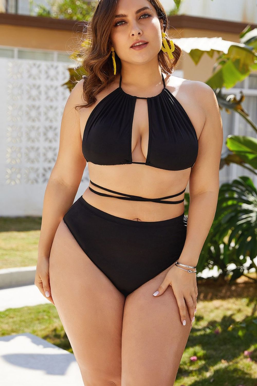 Plus Size Cutout Tied Backless Bikini Set apparel & accessories