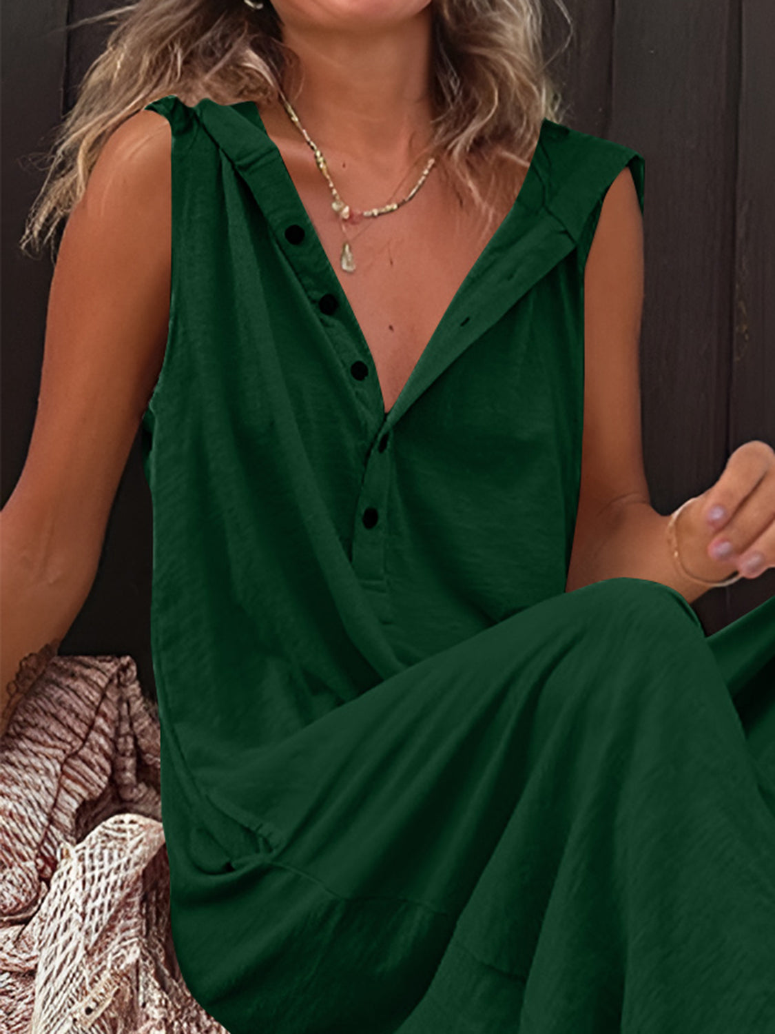 Half Button Sleeveless Jumpsuit Bottom wear